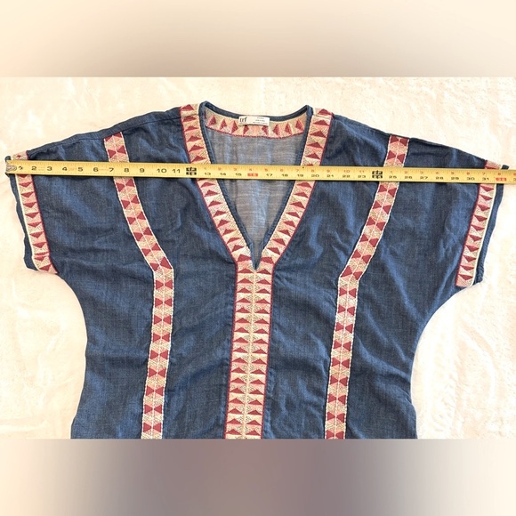 ZARA trf Collection Chambray w/Aztec Embroidered Trim Shirt Dress- oversized S - Picture 10 of 12